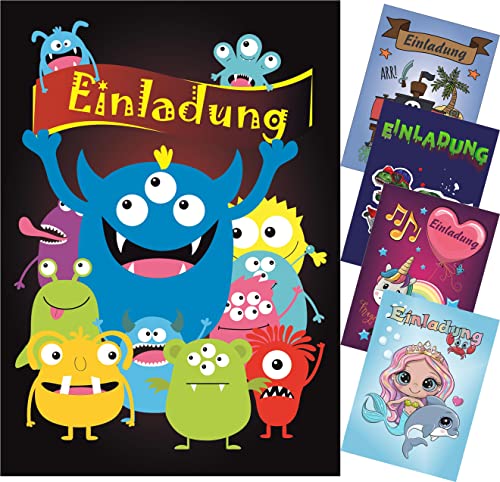 CMC imports 6 er Set Kinder Geburtstag Einladungskarten für Jungen & Mädchen verschiedene Motive Einladung Kindergeburtstag! (Monster) von CMC imports