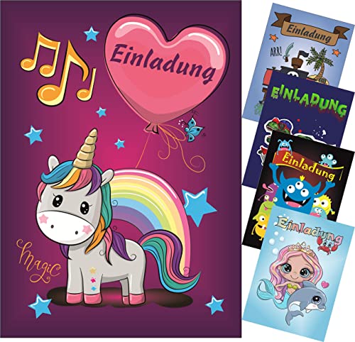 CMC imports 6 er Set Kinder Geburtstag Einladungskarten für Jungen & Mädchen verschiedene Motive Einladung Kindergeburtstag!(Einhorn) von CMC imports