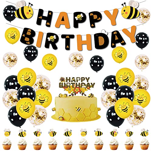 Biene Geburtstag Deko Set - Luftballons, Hummel Party, Girlande und Kuchendeckel von CMDXBD