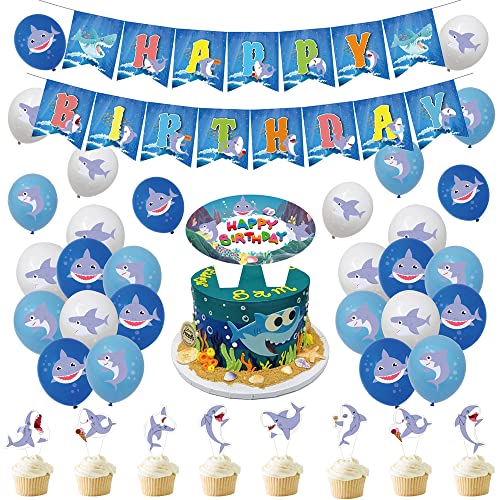 Deko Geburtstag Ozean Hai Geburtstag Deko Unterwasserwelt Luftballons Hai Geburtstag Luftballons Ozean Hai Party Deko Hai Geburtstagsdeko Ozean Hai Geburtstag Girlande Kuchendeckel von CMDXBD