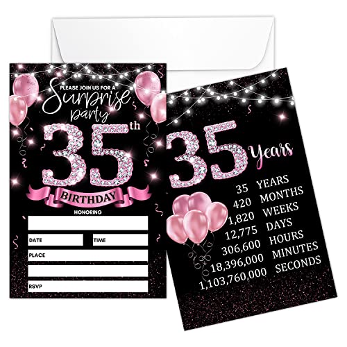 Einladungskarte zum 35. Geburtstag – Roségoldene Einladungen mit Geburtstagsschild-Druck auf der Rückseite, doppelseitige Einladungen zum Ausfüllen – 20 Karten mit Umschlägen für Gastgeschenke – Einladungskarte zum 35. Geburtstag – Roségoldene Einladungen mit Geburtstagsschild-Druck auf der Rückseite, doppelseitige Einladungen zum Ausfüllen – 20 Karten mit Umschlägen für Gastgeschenke – von CMHIE