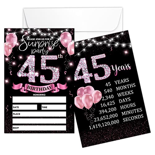 Einladungskarte zum 45. Geburtstag – Roségoldene Einladungen mit Geburtstagsschild-Druck auf der Rückseite, doppelseitige Einladungen zum Ausfüllen – 20 Karten mit Umschlägen für Gastgeschenke – Einladungskarte zum 45. Geburtstag – Roségoldene Einladungen mit Geburtstagsschild-Druck auf der Rückseite, doppelseitige Einladungen zum Ausfüllen – 20 Karten mit Umschlägen für Gastgeschenke – von CMHIE