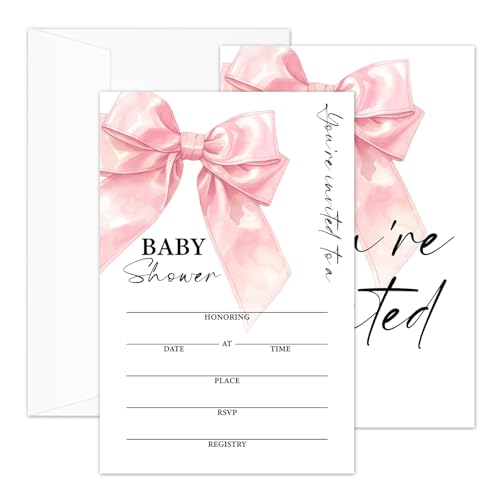 Einladungskarten zur Babyparty mit Umschlägen, Babyparty-Einladungen geschlechtsneutral für Jungen und Mädchen, rosa Schleife, doppelseitig zum Ausfüllen der Blanko-Einladungen/06 Einladungskarten zur Babyparty mit Umschlägen, Babyparty-Einladungen geschlechtsneutral für Jungen und Mädchen, rosa Schleife, doppelseitig zum Ausfüllen der Blanko-Einladungen/06 von CMHIE