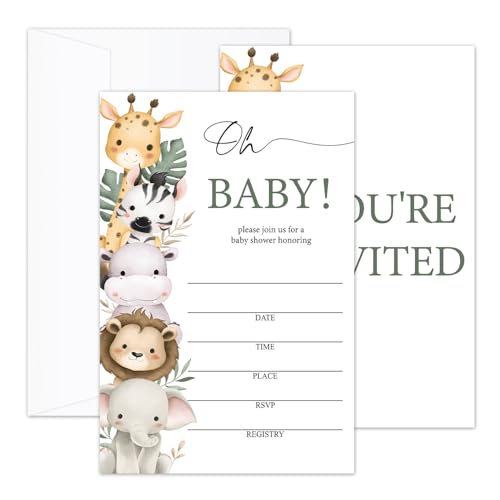 Oh Babyparty-Einladungskarten mit Umschlägen, Babyparty-Einladungen, geschlechtsneutral, für Jungen und Mädchen, Safari-Tiere, Dschungel, doppelseitig, zum Ausfüllen der leeren Einladungen/10 Oh Babyparty-Einladungskarten mit Umschlägen, Babyparty-Einladungen, geschlechtsneutral, für Jungen und Mädchen, Safari-Tiere, Dschungel, doppelseitig, zum Ausfüllen der leeren Einladungen/10 von CMHIE