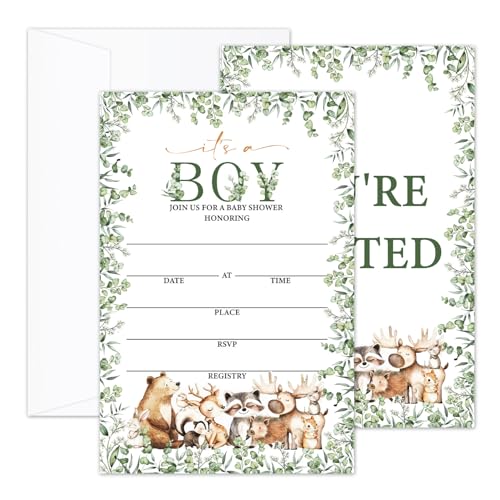 Woodland Einladungskarten zur Babyparty mit Umschlägen, Babyparty-Einladungen geschlechtsneutral für Jungen und Mädchen, grüne Tiere, Wald, doppelseitig zum Ausfüllen der Blanko-Einladungen/09 Woodland Einladungskarten zur Babyparty mit Umschlägen, Babyparty-Einladungen geschlechtsneutral für Jungen und Mädchen, grüne Tiere, Wald, doppelseitig zum Ausfüllen der Blanko-Einladungen/09 von CMHIE