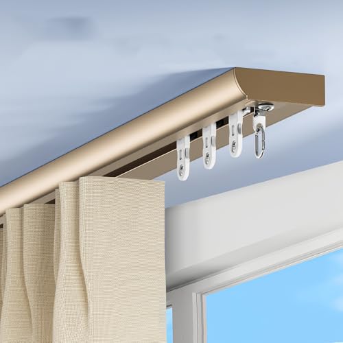 Aluminium-Vorhangschienen-Set 70–600 Cm, Deckenschiene 1 Läufig, Gardinen Schienensystem Ideal Für Duschfenster, Wohnmobil-Raumteiler(Champagne,12.8FT/390CM) von CMJYMX
