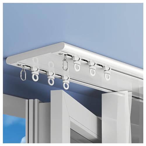 CMJYMX Doppelte Gardinenschiene, Aluminium-Vorhangschienen-Set, Robuste Schienensystem, Deckenschiene Mit Zubehör Für Büro, Zuhause, Hotel, Wohnmobil, Schule(3.2FT/100CM) von CMJYMX