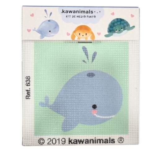 COMERCIAL MERCERA, Anfänger Stickerei Set, Kreuzstich Set für Kinder, Kawanimals, Zum Erstellen Ihrer Leinwand Cross Stitch Kit, Es macht Spaß, dass Kinder Kreuzstich lernen, 18x15 Cm (Elefant) von CMM COMERCIAL MERCERA