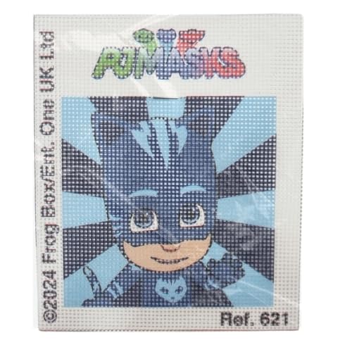 COMERCIAL MERCERA, Anfänger Stickerei Set, Kreuzstich Set für Kinder, Pj Mask, Zum Erstellen Ihrer Leinwand Cross Stitch Kit, Es macht Spaß, dass Kinder Kreuzstich lernen, 18x15 Cm (Catboy) von CMM COMERCIAL MERCERA