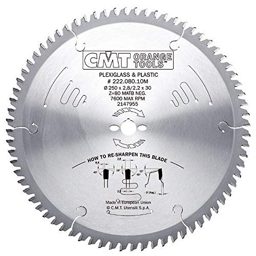CMT Orange Tools 222.080.10M - Kreissägeblatt für Plexiglas und Kunststoff HW D=250x2.8/2.2x30 Z=80 MATB NEG CMT Orange Tools 222.080.10M - Kreissägeblatt für Plexiglas und Kunststoff HW D=250x2.8/2.2x30 Z=80 MATB NEG von CMT Orange Tools