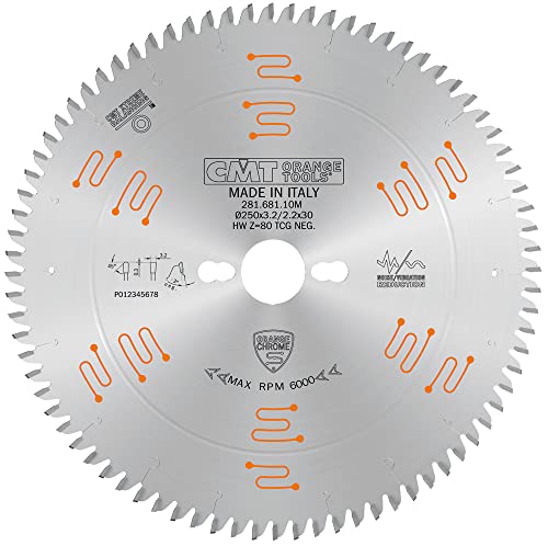 CMT Orange Tools 281.681.10M - Kreissägeblatt für Laminat und Spanholz Chrome HW 250x3.2/2.2x30 Z80 TCG 3neg von CMT