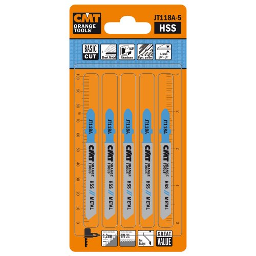 CMT ORANGE TOOLS JT118A-5-5 HCS-STICHSÄGEBLÄTTER FÜR EBENES UND FEINES HOLZ 76X1,2X21TPI von CMT
