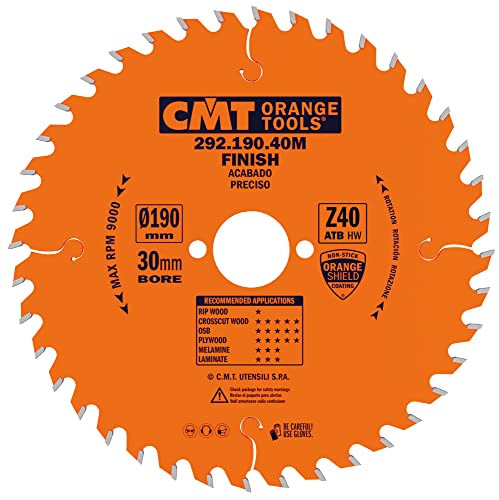 CMT Orange Tools Kreissägeblatt Feinschnitt HW 190 x 2,6 / 1,6 x 30 Z=40 15° ATB - 292.190.40M - für Querschnitte von CMT ORANGE TOOLS