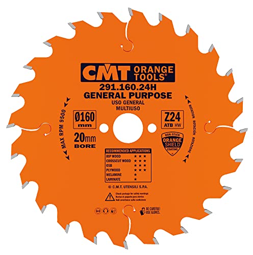CMT Orange Tools Kreissägeblatt HW 160 x 2,5 / 1,6 x 20 Z=24 15° ATB - 291.160.24H - für Längs- und Querschnitte CMT Orange Tools Kreissägeblatt HW 160 x 2,5 / 1,6 x 20 Z=24 15° ATB - 291.160.24H - für Längs- und Querschnitte von CMT