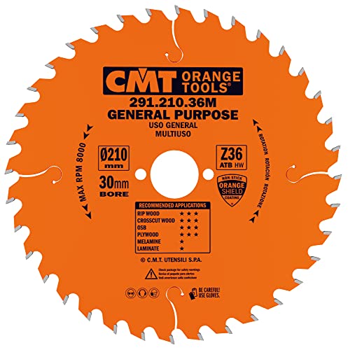 CMT Orange Tools Kreissägeblatt HW 210 x 2,8 / 1,8 x 30 Z=36 15° ATB - 291.210.36M - für Längs- und Querschnitte CMT Orange Tools Kreissägeblatt HW 210 x 2,8 / 1,8 x 30 Z=36 15° ATB - 291.210.36M - für Längs- und Querschnitte von CMT