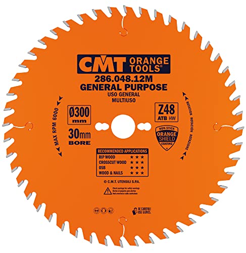 CMT Orange Tools 286.048.12M - Bau-Kreissägeblatt mit Begrenzer HW 300x3.2/2.2x30 Z48 10°ATB von CMT