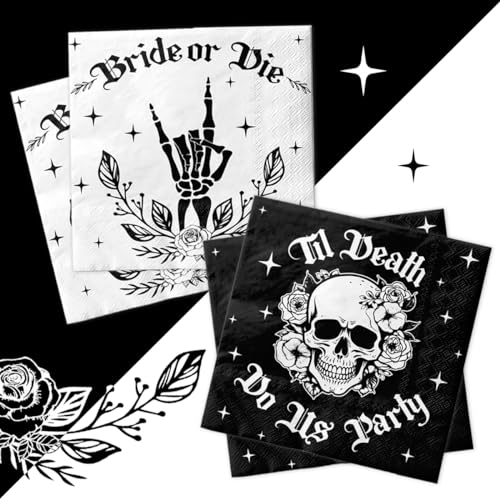 40 Stück Till Death Do Us Party-Servietten "Bride or Die Bachelorette-Party", Totenkopf-Gothic-Einweg-Servietten für Halloween, Brautparty, Verlobung, Hochzeitsdekorationen von CMUSKO