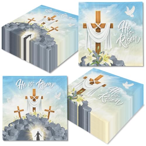 CMUSKO Ostern Servietten 'He is Risen', 40 Stück, Religion, Jesus, Papierservietten, Kreuz, Osterservietten für Ostern, Frühling, Partyzubehör von CMUSKO
