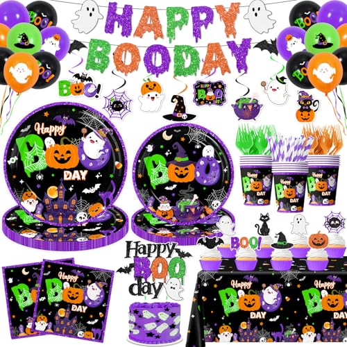 Halloween-Geburtstagsparty-Dekorationen – 193-teiliges Happy Boo Day-Themengeschirr, niedliches Set, Geist, Halloween-Geburtstagsparty-Zubehör Halloween-Geburtstagsparty-Dekorationen – 193-teiliges Happy Boo Day-Themengeschirr, niedliches Set, Geist, Halloween-Geburtstagsparty-Zubehör von CMUSKO