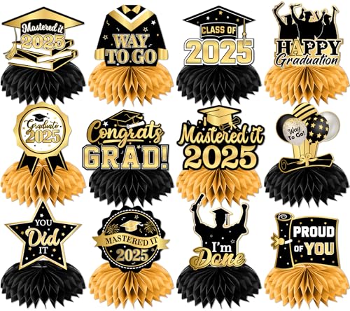 Mastered It 2025 Tafelaufsätze für Abschlussfeiern, Schwarz und Gold, 12 Stück, Mastered It 2025 Abschluss-Aufsätze für Tische, Congrats Grade Tischdekoration von CMUSKO