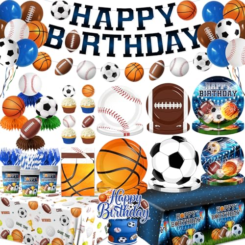Sportliche Geburtstagsparty-Dekorationen, All Star Basketball, Fußball, Baseball, Fußball, Geschirr, Ballon-Set für Jungen, Geburtstag, 24 Stück Sportliche Geburtstagsparty-Dekorationen, All Star Basketball, Fußball, Baseball, Fußball, Geschirr, Ballon-Set für Jungen, Geburtstag, 24 Stück von CMUSKO