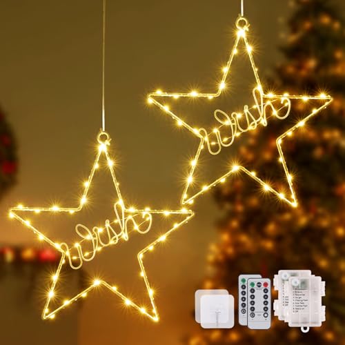 110 LED Sterne Weihnachtsdeko Fenster, Warmweiß Weihnachtsbeleuchtung Fenster mit Fernbedienung und Timer, 8 Modi Lichtervorhang Weihnachtsstern Batteriebetriebene für Innen (2 Stück) von CMYK