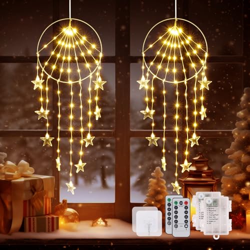 86 LED Weihnachtsdeko Fenster, 8 Modi Weihnachtsbeleuchtung mit Fernbedienung & Timer, Batterie Fensterbeleuchtung Weihnachten Traumfänger-Stil Lichterkette für Innen Fenster Wand(2 Stück) 86 LED Weihnachtsdeko Fenster, 8 Modi Weihnachtsbeleuchtung mit Fernbedienung & Timer, Batterie Fensterbeleuchtung Weihnachten Traumfänger-Stil Lichterkette für Innen Fenster Wand(2 Stück) von CMYK