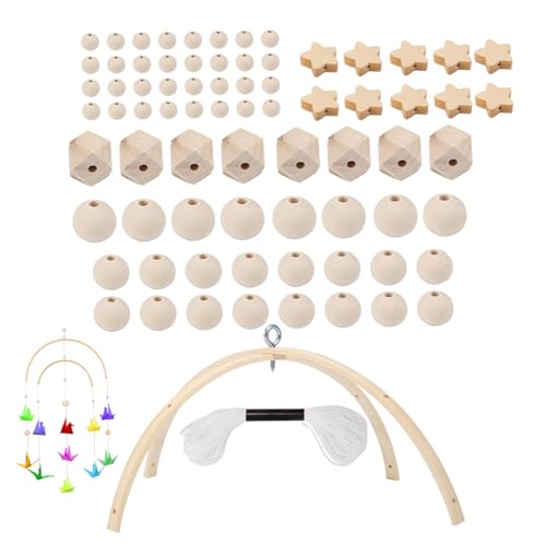 CNAFGBGG 1pc Baby Mobile für Krippen, DIY -Holzbaby -Krippe Mobile Set mit Halbbambusring, Holzperlen und Baumwollfäden für Kindergarten -Dekor -Geschenke von CNAFGBGG