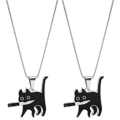 CNAFGBGG Katzen Halskette 2pcs 23, 62 Zoll Edelstahl Katzenmesser Halskette Vintage Netter Anhänger kreativer Messerschmuck für Frauen und Männer. von CNAFGBGG