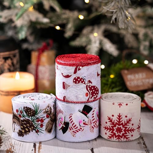 Festliches Urlaubsband aus Leinen und Eisendraht, geeignet für Weihnachtsbaumschmuck, Kranzherstellung und Verpackung (Schneeflocken-Stil) von CNANRNANC