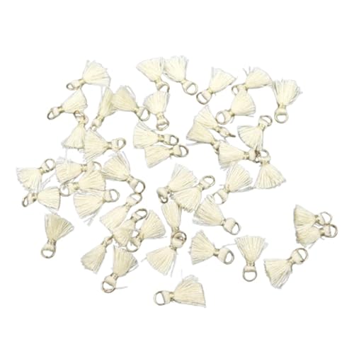 Quasten, Quasten für Basteln, 50 Stück Besatzanhänger, Bastelmaterial, 1 cm Baumwollfaden, Mini-Quaste, Schmuckschmuck, Hängering, kleine Fransenbesatz(Beige) von CNDBAHHE