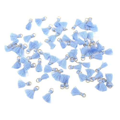 Quasten, Quasten für Basteln, 50 Stück Besatzanhänger, Bastelmaterial, 1 cm Baumwollfaden, Mini-Quaste, Schmuckschmuck, Hängering, kleine Fransenbesatz(Blue) von CNDBAHHE
