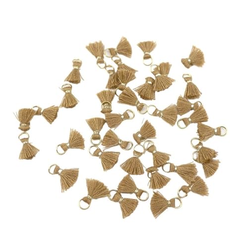Quasten, Quasten für Basteln, 50 Stück Besatzanhänger, Bastelmaterial, 1 cm Baumwollfaden, Mini-Quaste, Schmuckschmuck, Hängering, kleine Fransenbesatz(Brown) von CNDBAHHE