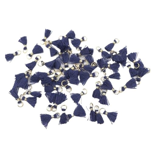 Quasten, Quasten für Basteln, 50 Stück Besatzanhänger, Bastelmaterial, 1 cm Baumwollfaden, Mini-Quaste, Schmuckschmuck, Hängering, kleine Fransenbesatz(Dark Blue) von CNDBAHHE