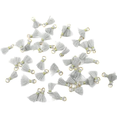 Quasten, Quasten für Basteln, 50 Stück Besatzanhänger, Bastelmaterial, 1 cm Baumwollfaden, Mini-Quaste, Schmuckschmuck, Hängering, kleine Fransenbesatz(Gray) von CNDBAHHE