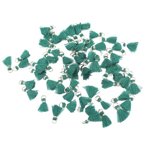 Quasten, Quasten für Basteln, 50 Stück Besatzanhänger, Bastelmaterial, 1 cm Baumwollfaden, Mini-Quaste, Schmuckschmuck, Hängering, kleine Fransenbesatz(Green) von CNDBAHHE