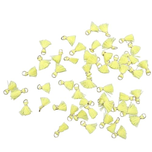 Quasten, Quasten für Basteln, 50 Stück Besatzanhänger, Bastelmaterial, 1 cm Baumwollfaden, Mini-Quaste, Schmuckschmuck, Hängering, kleine Fransenbesatz(Light Yellow) von CNDBAHHE
