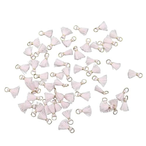Quasten, Quasten für Basteln, 50 Stück Besatzanhänger, Bastelmaterial, 1 cm Baumwollfaden, Mini-Quaste, Schmuckschmuck, Hängering, kleine Fransenbesatz(Pink) von CNDBAHHE