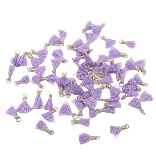 Quasten, Quasten für Basteln, 50 Stück Besatzanhänger, Bastelmaterial, 1 cm Baumwollfaden, Mini-Quaste, Schmuckschmuck, Hängering, kleine Fransenbesatz(Purple) von CNDBAHHE