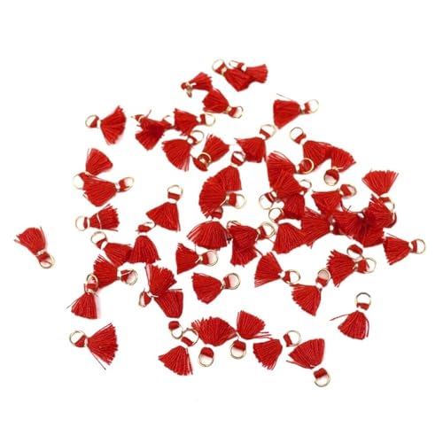 Quasten, Quasten für Basteln, 50 Stück Besatzanhänger, Bastelmaterial, 1 cm Baumwollfaden, Mini-Quaste, Schmuckschmuck, Hängering, kleine Fransenbesatz(Red) von CNDBAHHE