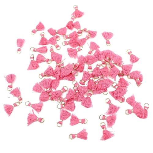 Quasten, Quasten für Basteln, 50 Stück Besatzanhänger, Bastelmaterial, 1 cm Baumwollfaden, Mini-Quaste, Schmuckschmuck, Hängering, kleine Fransenbesatz(Rose Red) von CNDBAHHE