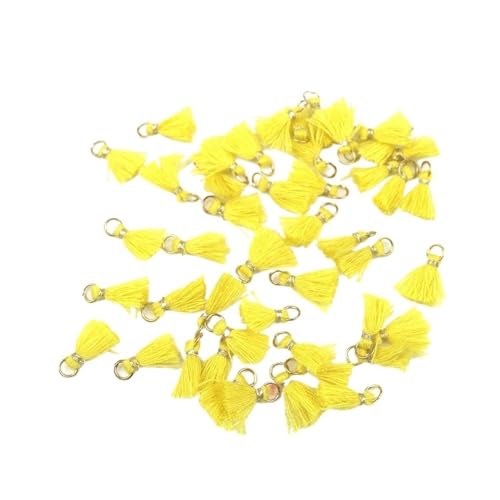 Quasten, Quasten für Basteln, 50 Stück Besatzanhänger, Bastelmaterial, 1 cm Baumwollfaden, Mini-Quaste, Schmuckschmuck, Hängering, kleine Fransenbesatz(Yellow) von CNDBAHHE