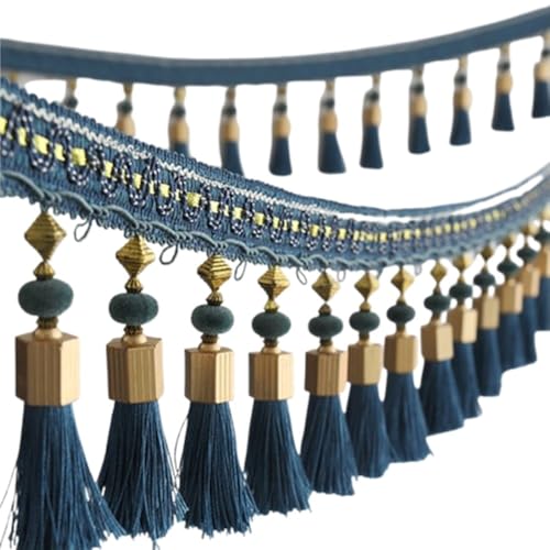 Quasten, Quasten für Basteln, Gold/Dunkelviolett/Saphir Perlenquaste, glatte Spitzenfransen, 1 Meter, Polyesterquaste for Vorhangdekoration(Sapphire) von CNDBAHHE