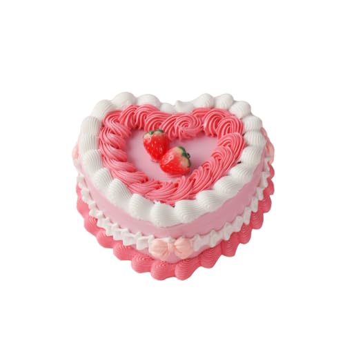 CNEZOMP Herzförmige Schmuckschatulle für Mädchen, künstliche Kirschkuchen, niedliches Kawaii-dekoratives Aufbewahrungszubehör (B) von CNEZOMP