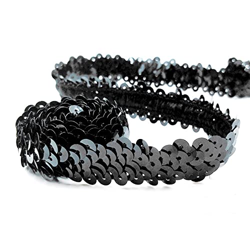 CNFQ 10 yards Elastisches glänzendes Paillettenband Applikation für Hochzeit Kostüm Brautschmuck PVC (Schwarz) von CNFQ