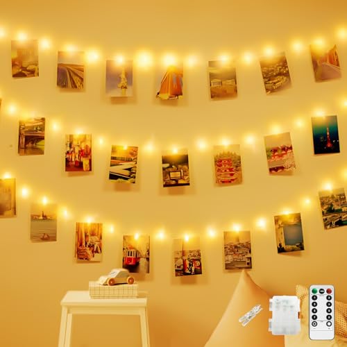 CNMTCCO 100 LED 10M Foto Lichterkette, batteriebetriebene Lichterkette,mit 50 Clips hängenden Fotos,mit Fernbedienung 8 Lichtmodi für Schlafzimmer Hochzeit Party Geburtstag Weihnachten Dekoration von CNMTCCO