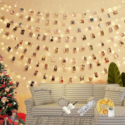 CNMTCCO Foto Lichterkette mit Klammern 5M 50LED Fotogirlande – Batteriebetrieben, Deko für Weihnachten, Party&Wohnzimmer, Geschenk für Teenager Mädchen [Energieklasse E] von CNMTCCO