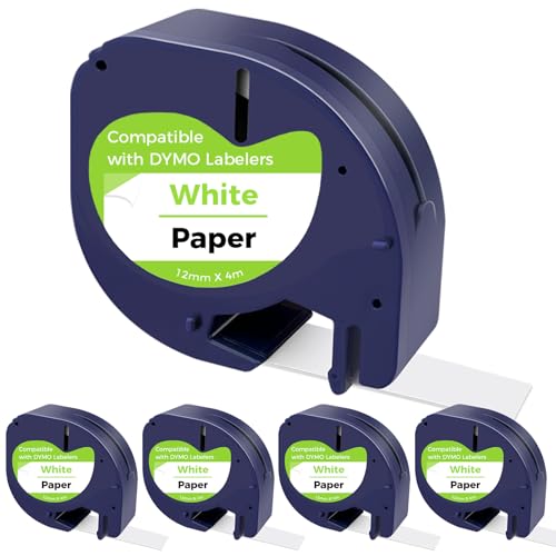 CNMTCCO Etikettenband für DYMO Letratag, 5er Pack Etikettenband kompatible mit DYMO Etikettenband 12mm x 4m, White Schriftband Funktioniert für Dymo Letratag LT-100T 200B, LT-100H XR Schwarz auf Weiß CNMTCCO Etikettenband für DYMO Letratag, 5er Pack Etikettenband kompatible mit DYMO Etikettenband 12mm x 4m, White Schriftband Funktioniert für Dymo Letratag LT-100T 200B, LT-100H XR Schwarz auf Weiß von CNMTCCO