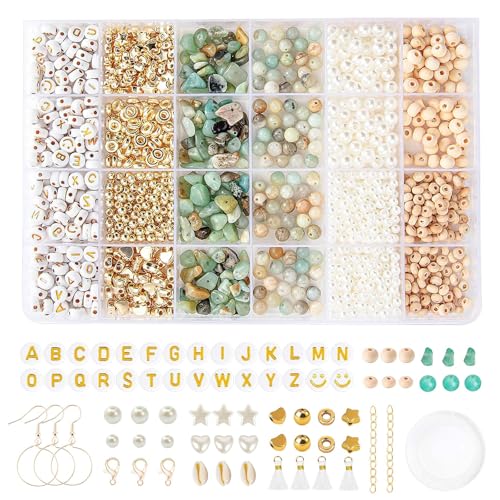 CNMTCCO Naturstein Perlen für Armbänder Set, Armbänder Selber Machen, Schmuck Selber Machen Set für DIY Necklace Ohrringe Armband Chain, Perlenset für Erwachsene Kinder von CNMTCCO