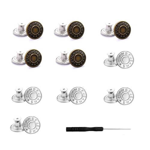 10 Stück Verstellbare Hosen Ersatz Knöpfe, Ersatz Knöpfe, Jeans Ohne Nähen, 17 mm Button Pins Jeans, Hosen Enger Machen, Metall Hosenknopf, mit Schraubendreher 10 Stück Verstellbare Hosen Ersatz Knöpfe, Ersatz Knöpfe, Jeans Ohne Nähen, 17 mm Button Pins Jeans, Hosen Enger Machen, Metall Hosenknopf, mit Schraubendreher von CNOYEEO